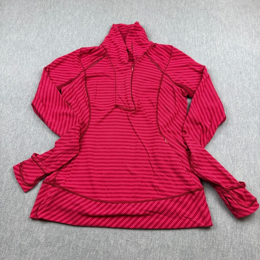 Lululemon‎ Think Fast Pullover Womens 10 Deepest Cranberry Stripe Boom Juice 25"